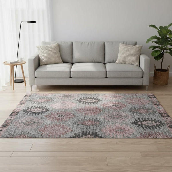 HomeRoots 5' X 8' Gray Mauve Silver Southwestern Area Rug - Soft, Durable, Washable & UV Protected for Homes 677623