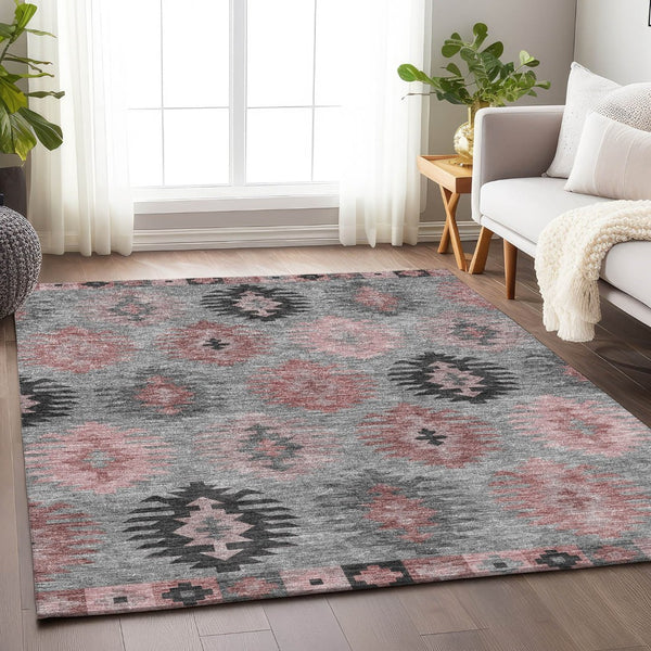 HomeRoots 5' X 8' Gray Mauve Silver Southwestern Area Rug - Soft, Durable, Washable & UV Protected for Homes 677623