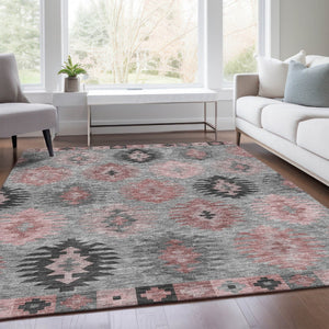 HomeRoots 5' X 8' Gray Mauve Silver Southwestern Area Rug - Soft, Durable, Washable & UV Protected for Homes 677623