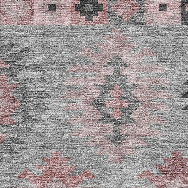 HomeRoots 8' X 10' Gray Mauve Silver Southwestern Area Rug - Washable, UV Protected, Non-Slip & Stylish Design 677625