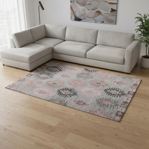 HomeRoots 9' X 12' Gray Mauve Silver Southwestern Area Rug – Durable, Washable, UV Protected for Every Home! 677626