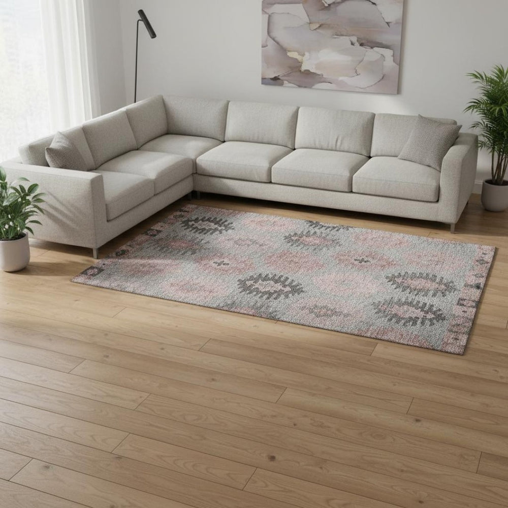 HomeRoots 10' Gray Mauve & Silver Southwestern Area Rug – Washable, UV-Resistant, Ideal for High Traffic Areas 677627