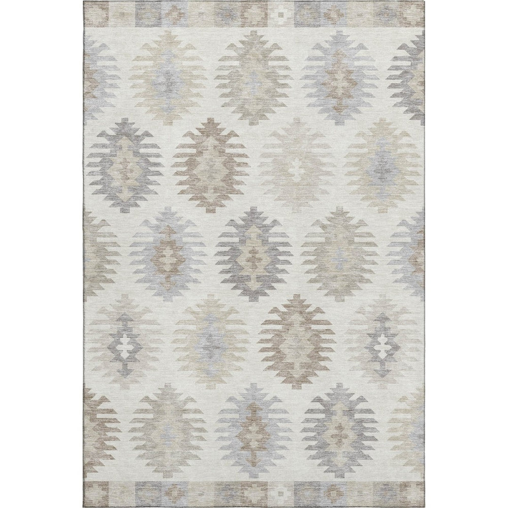 HomeRoots 5' X 8' Southwestern Washable Area Rug - Ivory, Beige & Gray with UV Protection for Homes & Pets 677629