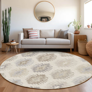 HomeRoots 8' Southwestern Washable Round Rug in Ivory, Beige & Gray - UV Protected, Stain Resistant & Durable 677630