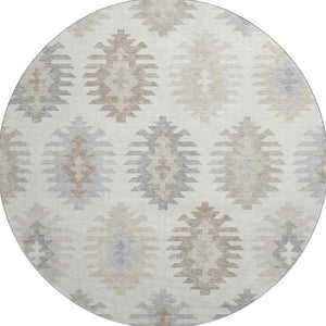 HomeRoots 8' Southwestern Washable Round Rug in Ivory, Beige & Gray - UV Protected, Stain Resistant & Durable 677630