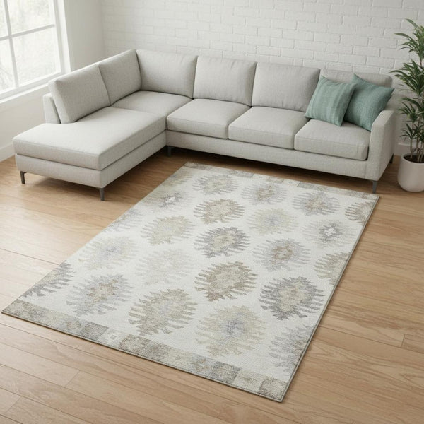 HomeRoots 8' X 10' Southwestern Washable Area Rug in Warm Ivory, Beige & Gray - UV Protected & Durable Design 677631