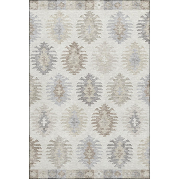 HomeRoots 8' X 10' Southwestern Washable Area Rug in Warm Ivory, Beige & Gray - UV Protected & Durable Design 677631