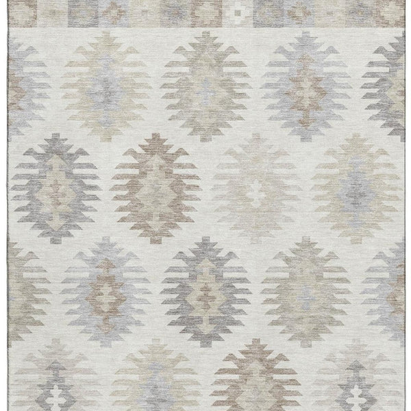 HomeRoots 8' X 10' Southwestern Washable Area Rug in Warm Ivory, Beige & Gray - UV Protected & Durable Design 677631