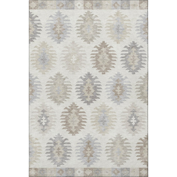 HomeRoots 9' X 12' Southwestern Area Rug in Ivory Beige & Gray - Washable, UV-Protected, Stylish & Durable 677632