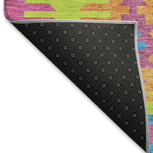 HomeRoots 8' Vibrant Southwestern Round Rug in Lime Green, Teal & Purple - Washable, UV Protected & Stylish 677636