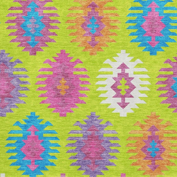 HomeRoots 8' X 10' Southwestern Area Rug in Vibrant Lime Green, Teal & Purple – Machine-Washable & UV Protected 677637