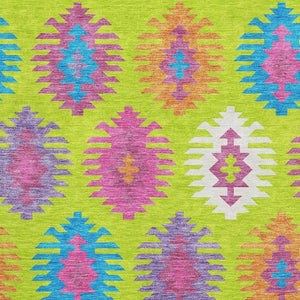 HomeRoots 10' X 14' Vibrant Southwestern Area Rug in Lime Green, Teal & Purple - Washable, UV Protected & Stain Resistant 677639