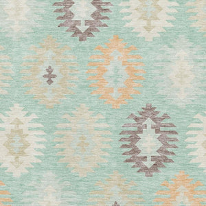 HomeRoots 5' X 8' Southwestern Area Rug in Mint Green, Ivory & Peach - Washable, Stain Resistant, UV Protected! 677641