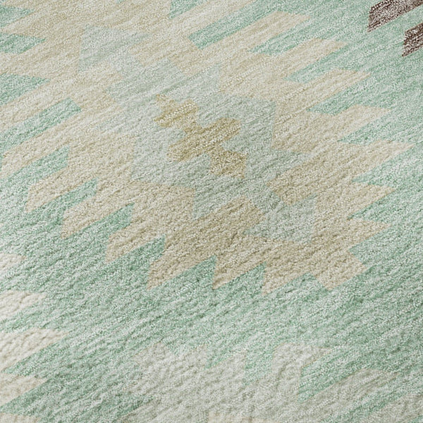 HomeRoots 8' Stylish Mint Green, Ivory & Peach Southwestern Washable Round Rug with UV Defense & Stain Resistance 677642