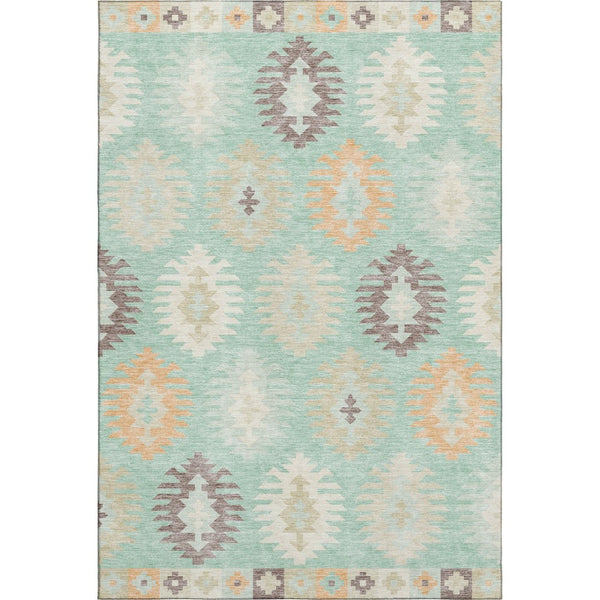 HomeRoots 10' Southwestern Area Rug in Mint Green, Ivory & Peach – Washable, UV Protected, Stain Resistant Decor 677645