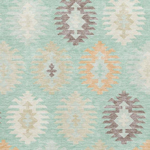 HomeRoots 10' Southwestern Area Rug in Mint Green, Ivory & Peach – Washable, UV Protected, Stain Resistant Decor 677645