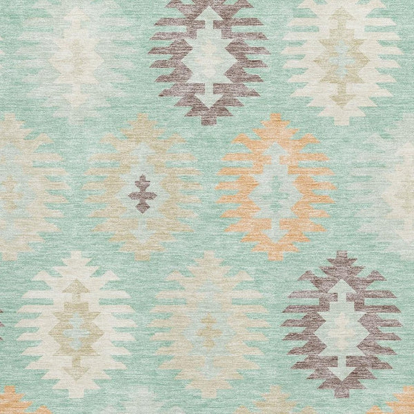 HomeRoots 10' Southwestern Area Rug in Mint Green, Ivory & Peach – Washable, UV Protected, Stain Resistant Decor 677645