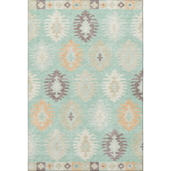 HomeRoots 10' Southwestern Area Rug in Mint Green, Ivory & Peach – Washable, UV Protected, Stain Resistant Decor 677645