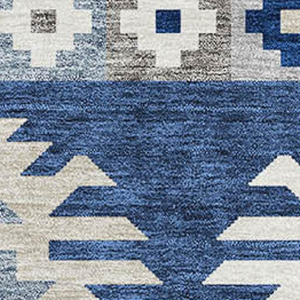 HomeRoots 5' X 8' Southwestern Area Rug in Navy Blue, Ivory & Gray - Washable, UV-Protected, Durable Design 677647