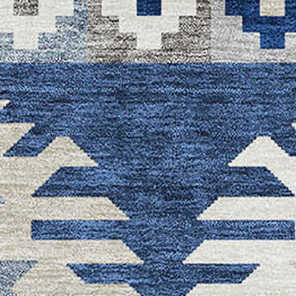 HomeRoots 8' X 10' Southwestern Washable Area Rug in Navy Blue, Ivory & Gray with UV Protection for Durability 677649