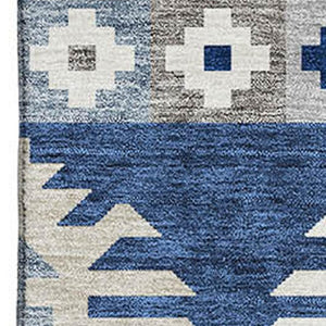 HomeRoots 9' X 12' Southwestern Washable Area Rug - Stylish Navy, Ivory & Gray with UV Protection for Homes 677650