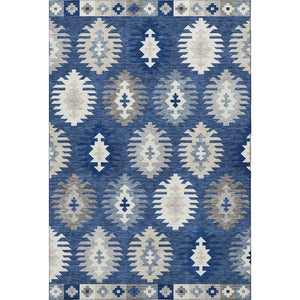 HomeRoots 9' X 12' Southwestern Washable Area Rug - Stylish Navy, Ivory & Gray with UV Protection for Homes 677650