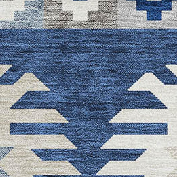 HomeRoots 10' Southwestern Area Rug in Navy Blue, Ivory & Gray - Washable, UV Protected, Durable Design 677651
