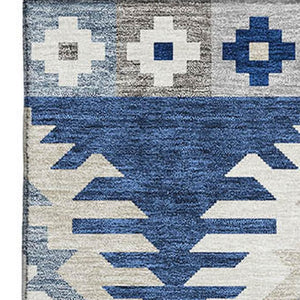 HomeRoots 10' Southwestern Area Rug in Navy Blue, Ivory & Gray - Washable, UV Protected, Durable Design 677651