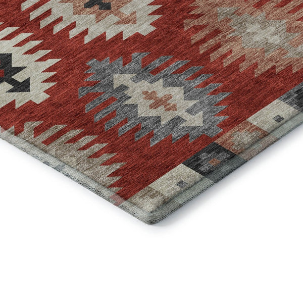 HomeRoots 5' X 8' Southwestern Washable Area Rug in Red, Ivory & Gray - UV Protected, Pet-Friendly, Stylish Decor 677653