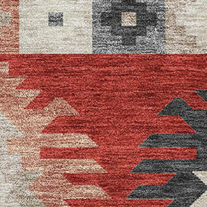 HomeRoots 5' X 8' Southwestern Washable Area Rug in Red, Ivory & Gray - UV Protected, Pet-Friendly, Stylish Decor 677653
