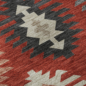 HomeRoots 8' Red Ivory and Gray Southwestern Round Rug – Washable, UV-Protected, Durable for Home Use 677654