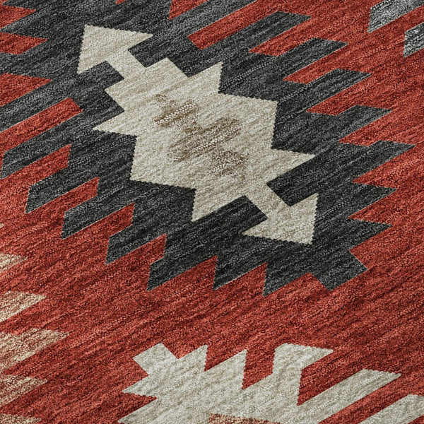 HomeRoots 8' Red Ivory and Gray Southwestern Round Rug – Washable, UV-Protected, Durable for Home Use 677654