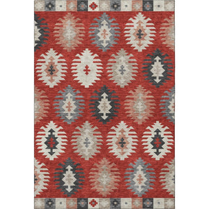HomeRoots 8' X 10' Southwestern Red, Ivory & Gray Washable Area Rug with UV Protection for Home & Patio Decor 677655