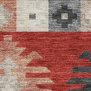 HomeRoots 9' X 12' Southwestern Washable Area Rug in Red, Ivory & Gray - Stain Resistant with UV Protection 677656