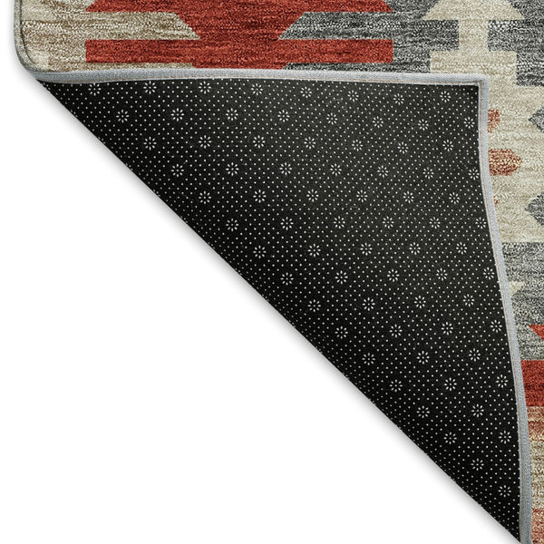 HomeRoots 10' Southwestern Area Rug in Red, Ivory & Gray - Washable, UV-Protected for Kid & Pet-Friendly Homes 677657