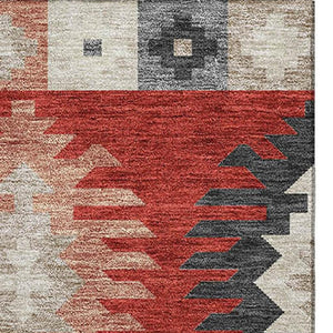 HomeRoots 10' Southwestern Area Rug in Red, Ivory & Gray - Washable, UV-Protected for Kid & Pet-Friendly Homes 677657