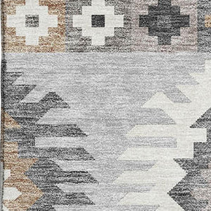 HomeRoots 8' X 10' Stylish Southwestern Washable Area Rug in Silver Gray & Taupe with UV Protection & Durability 677661