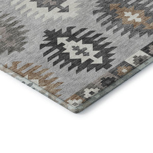 HomeRoots 9' X 12' Southwestern Area Rug in Silver Gray & Taupe - Washable, UV Protected, Pet Friendly Design 677662