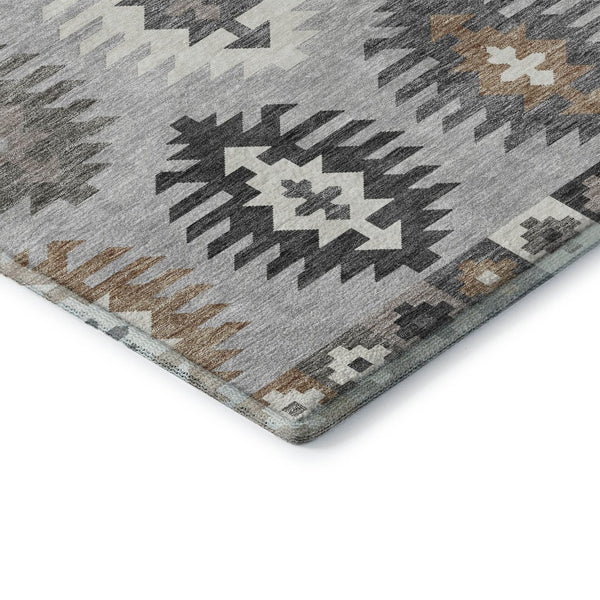 HomeRoots 9' X 12' Southwestern Area Rug in Silver Gray & Taupe - Washable, UV Protected, Pet Friendly Design 677662