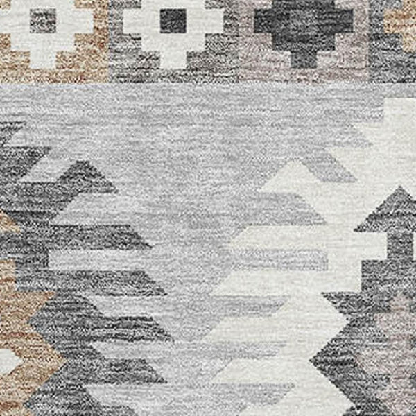 HomeRoots 9' X 12' Southwestern Area Rug in Silver Gray & Taupe - Washable, UV Protected, Pet Friendly Design 677662