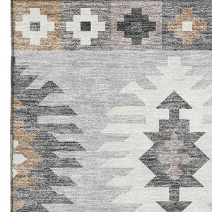 HomeRoots 9' X 12' Southwestern Area Rug in Silver Gray & Taupe - Washable, UV Protected, Pet Friendly Design 677662
