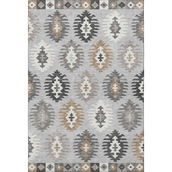 HomeRoots 10' Southwestern Area Rug in Silver Gray & Taupe - Durable, Washable, UV Protected for High-Traffic Spaces 677663