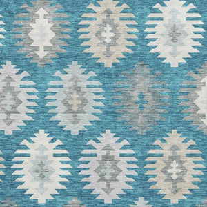 HomeRoots 9' X 12' Southwestern Teal, Ivory & Gray Area Rug - Durable, Stain-Resistant, UV Protected Design 677668