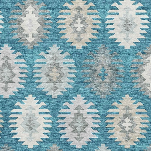 HomeRoots 9' X 12' Southwestern Teal, Ivory & Gray Area Rug - Durable, Stain-Resistant, UV Protected Design 677668
