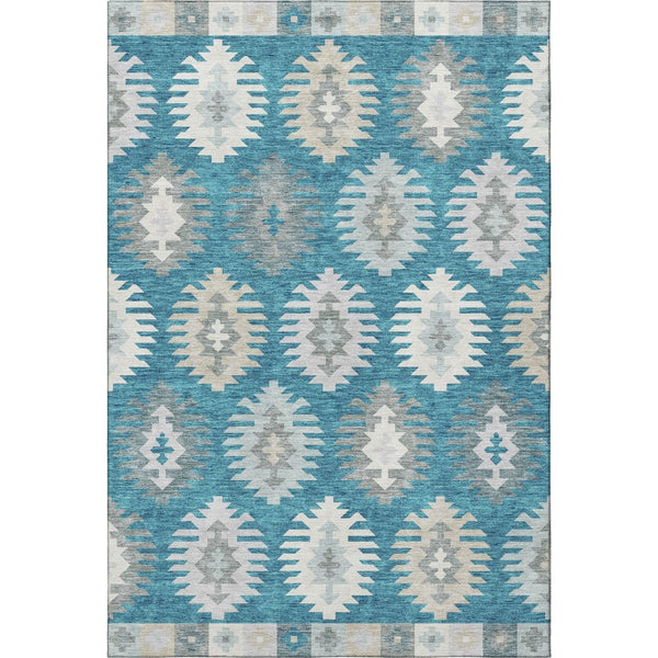 HomeRoots 9' X 12' Southwestern Teal, Ivory & Gray Area Rug - Durable, Stain-Resistant, UV Protected Design 677668