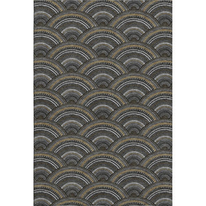 HomeRoots 5' X 8' Modern Black Gray Gold Geometric Washable Area Rug with UV Protection for Homes & Pets 677671