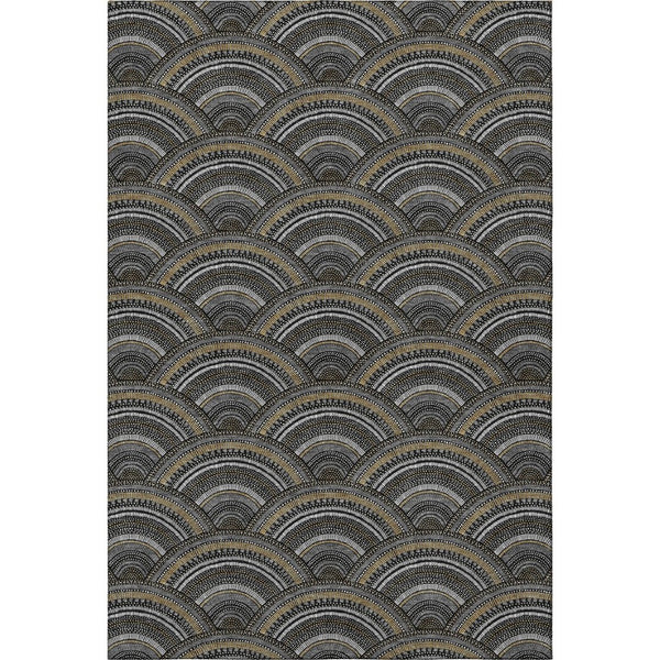 HomeRoots 5' X 8' Modern Black Gray Gold Geometric Washable Area Rug with UV Protection for Homes & Pets 677671