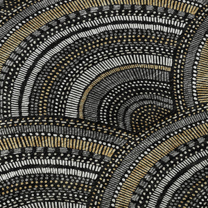 HomeRoots 8' Black Gray and Gold Geometric Round Rug – Washable, UV-Protected, Ideal for High-Traffic Areas 677672