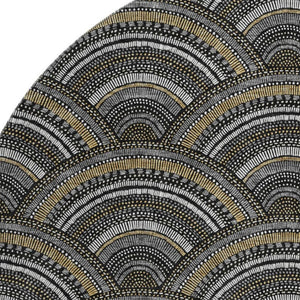 HomeRoots 8' Black Gray and Gold Geometric Round Rug – Washable, UV-Protected, Ideal for High-Traffic Areas 677672