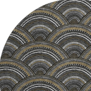 HomeRoots 8' Black Gray and Gold Geometric Round Rug – Washable, UV-Protected, Ideal for High-Traffic Areas 677672